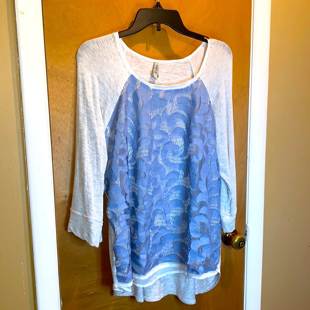 Sweet Grey Mixed Material Gray Blue casual Top Large